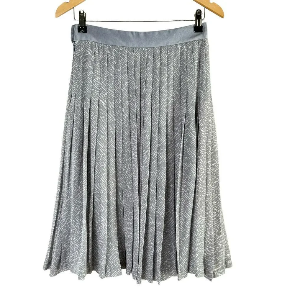 Club Monaco Silk Pleated Polka Dot Midi Skirt in‎ Gray and White, Size 2